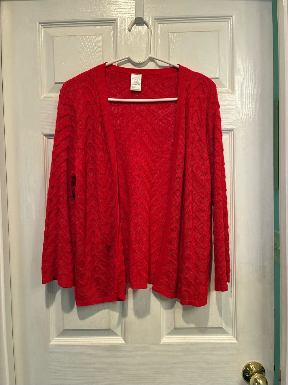 Time and Tru Red Open-Front Knit Cardigan